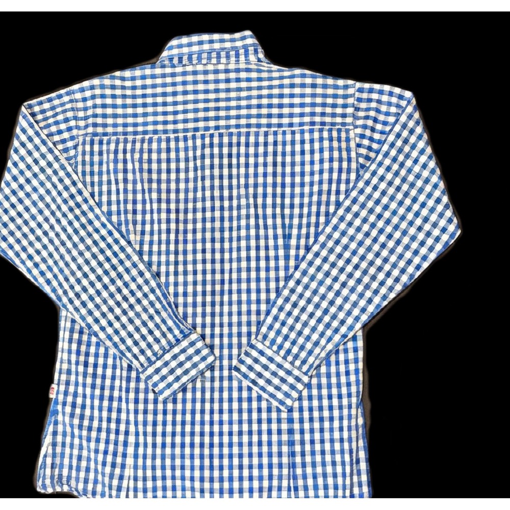 Esel Men Small Women Large Blue White Gingham Check Dobby Button Down Shirt - Picture 3 of 7